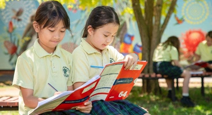 students working outside
